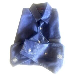 Visconti Uomo 2 Ply Mercerized Cotton  Mens M  Dress Shirt Blue Button Up Stich